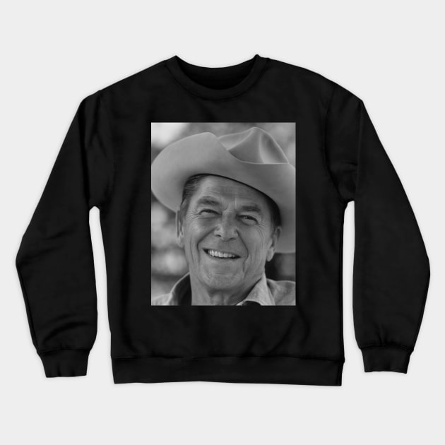 Ronald Reagan with cowboy hat Black White Crewneck Sweatshirt by Soriagk